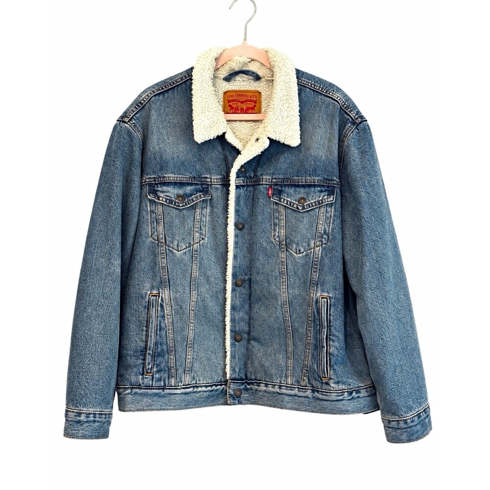 Levi’s Type III Sherpa Trucker Jacket Men XL Blue Denim Lined 16365-0044